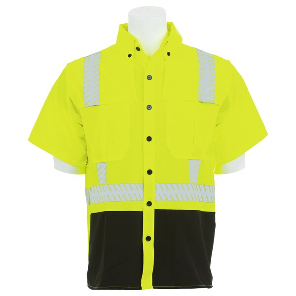 Erb Safety Sprtsmn Shrt, Ripstop, Shrt Slv, Class2, 9300SBSEG, Hi-Vi Lime/Blk 5XL 64366